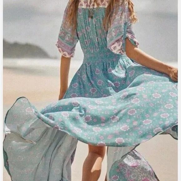 Spell 💜Floral Blue Maxi Dress Spell💜 - Picture 4 of 5